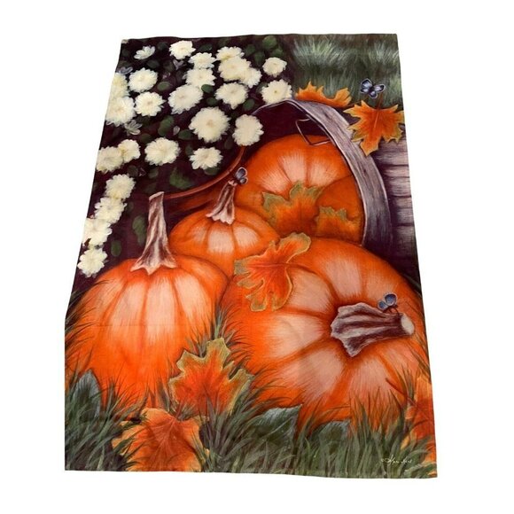 Pumpkin Daisy Flower Colorful Porch Flag Autumn Fall - Picture 2 of 5